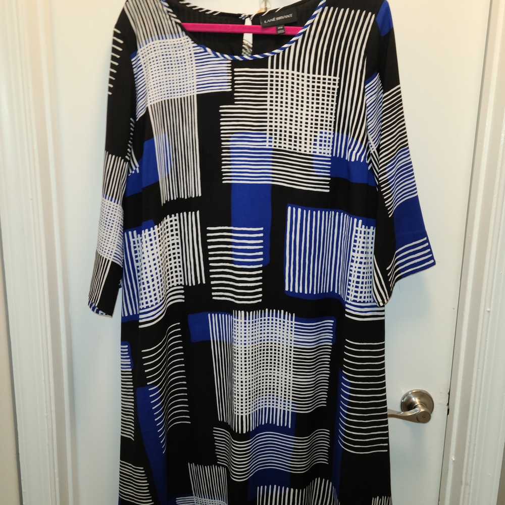 Lane Bryant Black and Blue Patterned Dress